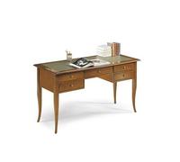 Mar.c.a. Design - Escritorio vintage con 5 cajones de madera de álamo, nogal oscuro con tablero verde, mueble Arte Povera Made in Italy - Medidas 150 x 65 x 81 (h) cm