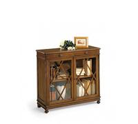 Mar.c.a. Design - Vitrina Arte Povera de madera 110 x 40 x 100 cm - 2 puertas de cristal 2 cajones con patas redondas Made in Italy