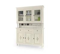 Mar.c.a. Design - Vitrina de salón elegante de madera de álamo, estilo shabby chic, cristalera color blanco decorado, con 3 puertas - Mueble salón, Arte Povera Made in Italy - Medidas 150 x 43 x 218 h