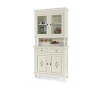 Mar.c.a. Design - Vitrina de salón elegante de madera de álamo, estilo shabby chic, cristalera color blanco decorado, con 2 puertas - Mueble salón, Arte Povera Made in Italy - Medidas 104 x 43 x 218 h