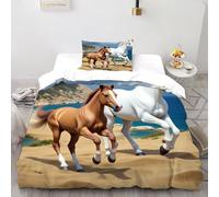 Mar de Caballos Funda De Edredón 2 Piezas 3D Impresa Aesthetic Coastal Animals con 1 Fundas De Almohada Single（135x200cm） Microfibra Juego De Cama para para Niñosy Hombres