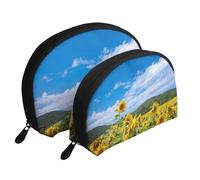 Mar De Girasol Y Cielo Azul Nubes Blancas, Bolsa de Maquillaje de Concha, Monedero pequeño para Mujer, Bolsa de artículos de tocador, Bolsa de cosméticos, 2 Piezas