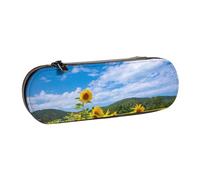 Mar De Girasol Y Cielo Azul Nubes Blancas, Estuche para lápices Estuche para lápices de Cuero de PU Estuche para lápices de Gran Capacidad Estuche para lápices Bolsa de cosméticos