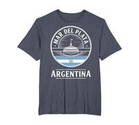 Mar del Plata Argentina Diseño De Viajes Camiseta, Hombre Tallas Grandes, Azul Jaspeado, 3X Alto