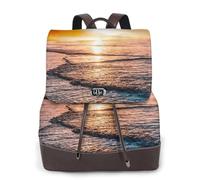 Mar Playa Atardecer,Mochila para mujer, impermeable, ligera, de piel sintética, moderna, para viajes.