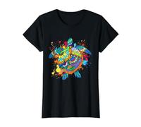 Mar Tortuga Mandala Colorido Océano Vida Silv Camiseta gráfica económica, Mujer, Negro, L