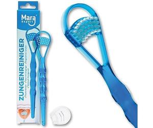 MARA EXPERT Limpiador lingual profesional para respiración segura, cepillo de lengua y raspador en 1, elimina las capas bacterianas de la lengua y limpia la lengua a fondo, suave y eficazmente (azul