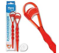MARA EXPERT Limpiador lingual profesional para un aliento seguro, cepillo de lengua y raspador en 1, elimina las capas bacterianas de la lengua y limpia la lengua a fondo y eficazmente (azul/rojo