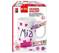 Marabu 0125000000101 Kids Porcelain & Glas Painter, Tazas Malset MIA, Set Creativo para niñas con una Taza Blanca y 2 rotuladores de Porcelana en Rosa y Lila