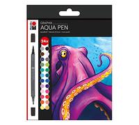 Marabu 0145000000106 0145000000106-Aqua Pen Graphix, Octopy, rotuladores, tinta brillante, tinta a base de agua, punta doble, acuarela sobre papel de acuarela, 24 colores, juego de 24 unidades