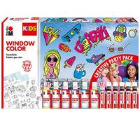Marabu Kids-Pintura Base de Agua para Ventanas, 6 x 80 6 x 25 ml, 10 láminas 4 páginas para Colorear, Multicolor, 26-teiliges Set