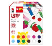 Marabu 0308000000011 - KiDS pintura para camisetas, pintura para tejidos para diseñar textiles, 12 x 36 ml, lavable hasta 60 °C después de fijada, para niños a partir de 3 años