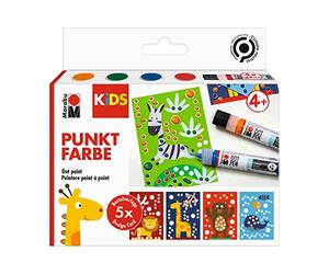 Marabu 03110000102 - Kids Dot Pen Set Animals 4 X 25 Ml, Pintura de Puntos A Base de Agua, Se Seca Mate y En Relieve, para El Diseño de Cuadros Coloridos Mediante La Técnica de Pintura de Puntos