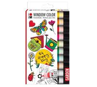 Marabu 0406000000128 - Window Color Garden, 10 x 25 ml colores, plantilla para pintar A4 con 20 motivos, pintura a base de agua, removible de superficies lisas como vidrio, espejos, azulejos y láminas