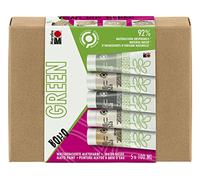 Marabu 1450000000081 145000000080-GREEN LINE - Juego de pintura alquídica (5 x 100 ml, a base de agua, mate, resistente a la luz, resistente a la intemperie, 92% de materias primas naturales, multicolor