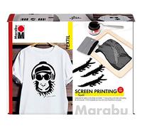 Marabu Kit de serigrafía – telas claras/oscuras, tinta negra 100 ml, marco, raspador/cuchillo