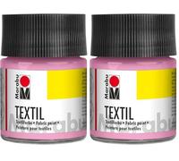 Marabu 17160005236 - Pintura textil para tejidos claros, rosa claro 50 ml, tinta de impresión a base de agua, lavable hasta 60 °C, fijación mediante planchado o horno (Paquete de 2)