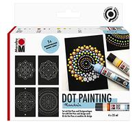 Marabu 1801000000084-Dot Pen Set Mandala, 4 x 25 ml Colores Base de Agua Punteado, Seca Mate y en Relieve, diseño en la técnica de Pintura de Puntos, Multicolor, One Size