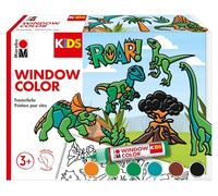 Marabu 306000000004 - KiDS Window Colour Set "Dinosaurios", 6 x 25 ml pintura al agua para ventanas, 2 plantillas para pintar en A3 y A4, 30 motivos, para niños a partir de 3 años