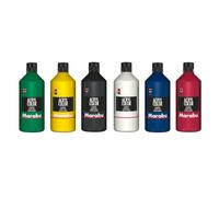Marabu Acryl Big Pack Colores básicos, 6 x 500 ml, Pintura acrílica cremosa a Base de Agua, de Secado rápido, Resistente a la luz, Impermeable, sobre Lienzo, Papel, Madera, Multicolor