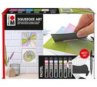 Marabu Acryl Color Squeegee Art Set Pastel, escobilla de goma con colores acrílicos, juego de pintura con 6 x 25 ml Color, escobilla de goma, 10 x papel acrílico y rotulador permanente, 1201000000200