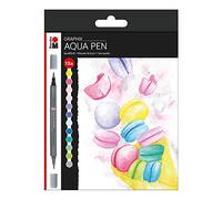 Marabu Aqua Pen Graphix Ice Baby-Juego de rotuladores de Acuarela (12 Colores, Tinta a Base de Agua, Doble Punta, acuarelable), carbón, talla única