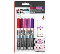 Marabu Juego de 5 rotuladores 012300082 para pintar en porcelana y cristal, con punta de 1-2 mm , color/modelo surtido