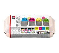 Marabu New York-Juego de Pinturas Fluorescentes (4 x 15 ml, 6 Huevos de plástico, Pincel Decorativo), carbón