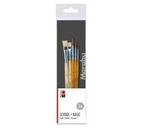 Marabu set de pinceles School & Basic, 5 pinceles de pintura de madera certificada FSC, 2 pinceles planos y 3 redondos, para escuela y hobby, 0184000000200