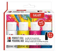 Marabu Super Cell Pouring Mix GALAXY, 4 x 60 ml pintura, mezcla acrílica lista para usar para la técnica de vertido, resistente al agua y a la luz, seca con un acabado semibrillante, 1210000000300