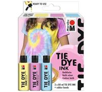 Marabu Tie Ink Dye Set Pastel, 3 x 80 ml Agua, Incl. Cintas elásticas, Tinte Batik para Textiles de Colores claros con hasta un 20% de Contenido de Fibra sintética, 1730000000201, Paint, Pastell