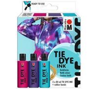 Marabu Tie Ink Dye Set Trend, 3 x 80 ml Agua, Incl. Gomas elásticas, Tinte Batik para Textiles de Colores claros con hasta un 20% de Contenido de Fibra sintética, 1730000000202, Paint, Trendy