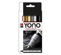 Marabu YONO 124000004001 Marker Set Metal with 4 Colours, Versatile Acrylic Pens with Japanese Bullet Tip 1.5-3 mm, Water-Based, Lightfast and Waterproof, for Almost All Surfaces