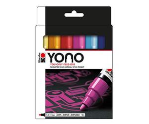 Marabu Yono 124000004004 - Juego de rotuladores de 12 colores, rotuladores acrílicos versátiles con punta redonda japonesa de 1,5-3 mm, base de agua, resistentes a la luz y al agua
