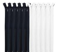 MARARDI [Pack 10] Cremalleras Invisibles [Blanco y Negro] de Nailon [22 cm] Costura y Manualidades para Ropa Tela Bolsos Estuches Cinta Para Coser a Máquina Patchwork Algodón con Cierre Metálico