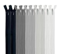 MARARDI [Pack 10] Cremalleras Invisibles [Grises] de Nailon [15 cm] Costura y Manualidades para Ropa Tela Bolsos Estuches Cinta Para Coser a Máquina Patchwork Algodón con Cierre Metálico