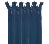 MARARDI [Pack 5] Cremalleras Invisibles [Azul Marino] de Nailon [22 cm] Costura y Manualidades para Ropa Tela Bolsos Estuches Cinta Para Coser a Máquina Patchwork Algodón con Cierre Metálico