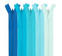 MARARDI [Pack 5] Cremalleras Invisibles [Azules] de Nailon [15 cm] Costura y Manualidades para Ropa Tela Bolsos Estuches Cinta Para Coser a Máquina Patchwork Algodón con Cierre Metálico