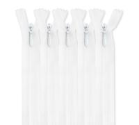 MARARDI [Pack 5] Cremalleras Invisibles [Blanco] de Nailon [22 cm] Costura y Manualidades para Ropa Tela Bolsos Estuches Cinta Para Coser a Máquina Patchwork Algodón con Cierre Metálico