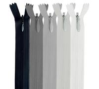 MARARDI [Pack 5] Cremalleras Invisibles [Grises] de Nailon [22 cm] Costura y Manualidades para Ropa Tela Bolsos Estuches Cinta Para Coser a Máquina Patchwork Algodón con Cierre Metálico