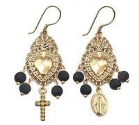 MARARDI Pendientes Mujer Italianos Cerámica de Caltagirona [Cuore Dolce Nero] Largos Handmade Joyería Italiana Originales Elegantes para Diario Bodas Eventos Ocasiones Especiales [Dolce Nero]