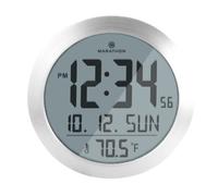 Marathon CL030069SS - Reloj de Pared Digital con Fecha y Temperatura Interior Pantalla de 6.5 Pulgadas con números Grandes de 2.5 Pulgadas. Soporte de Mesa Plegable y Pilas Incluidas.