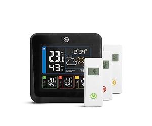 Marathon London - Estación meteorológica multizona, 3 sondas termohigrómetros, pantalla a color de diseño, retroiluminación ajustable, reloj radiocontrolado, presión atmosférica, alarma integrada