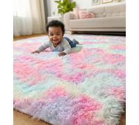 MARATIP Alfombra de felpa redonda mullida para sala de estar moderna, niños y niñas, suave y esponjosa para dormitorio/sala de estar/habitación infantil (arco iris, 160 x 230 cm)