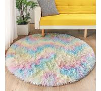 MARATIP Alfombra de felpa redonda, mullida y suave, para salón moderno y habitaciones, ideal para niños (arcoíris, 100 cm)