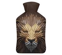 Maravillosa botella de agua de goma de león en capas con cubierta de felpa suave, bolsa de agua caliente para invierno, manos y pies, protección contra el frío, 1000 ml