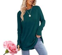 Marayen Tunic Marayen Womens Tunic for Leggings 2025 Women's Fashion Round Neck Solid Loose Long Sleeve Shirt (Peacock Blue,XXL)