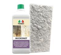 MARBEC MICRONET 1LT + TAMPÓN EN MELAMINA Detergente específico para eliminar la suciedad de tráfico en materiales líticos microporosos, como piedras, travertinos y gres porcelánico.
