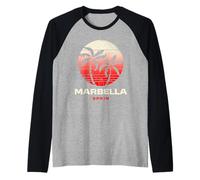 Marbella España Palmera Andalucía Playa Puesta De Sol Diseño Camiseta Manga Raglan