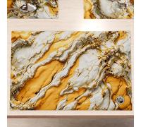 Marbellized - Juego de 2 manteles Individuales Americanos Lavables, de Tela con Efecto mármol Amarillo, Juego de 2 (30 x 45 cm) - Elegantes, Ideales para Desayuno, Almuerzo y Cena, Idea de Regalo,